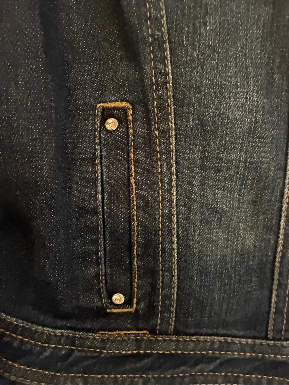 White House Black Market Dark Indigo Ruffle-Collar Denim Jacket - Picture 6 of 7